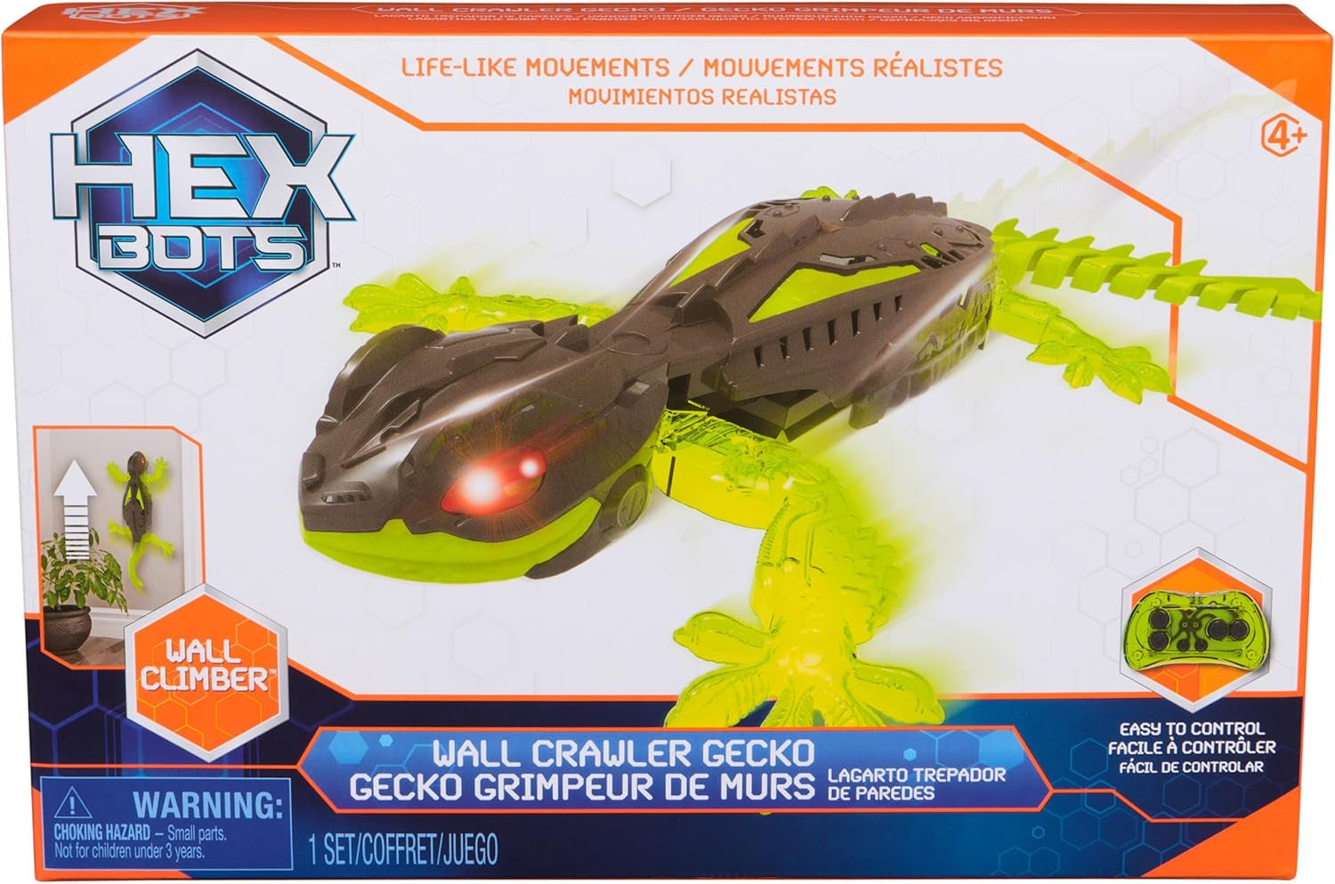HEX BOTS Wall Crawler Gecko with Official Wall Climber Technology, Rechargeable Remote Control Robot Kids Toys, Prank Toys for Boys & Girls Ages 4 & Up