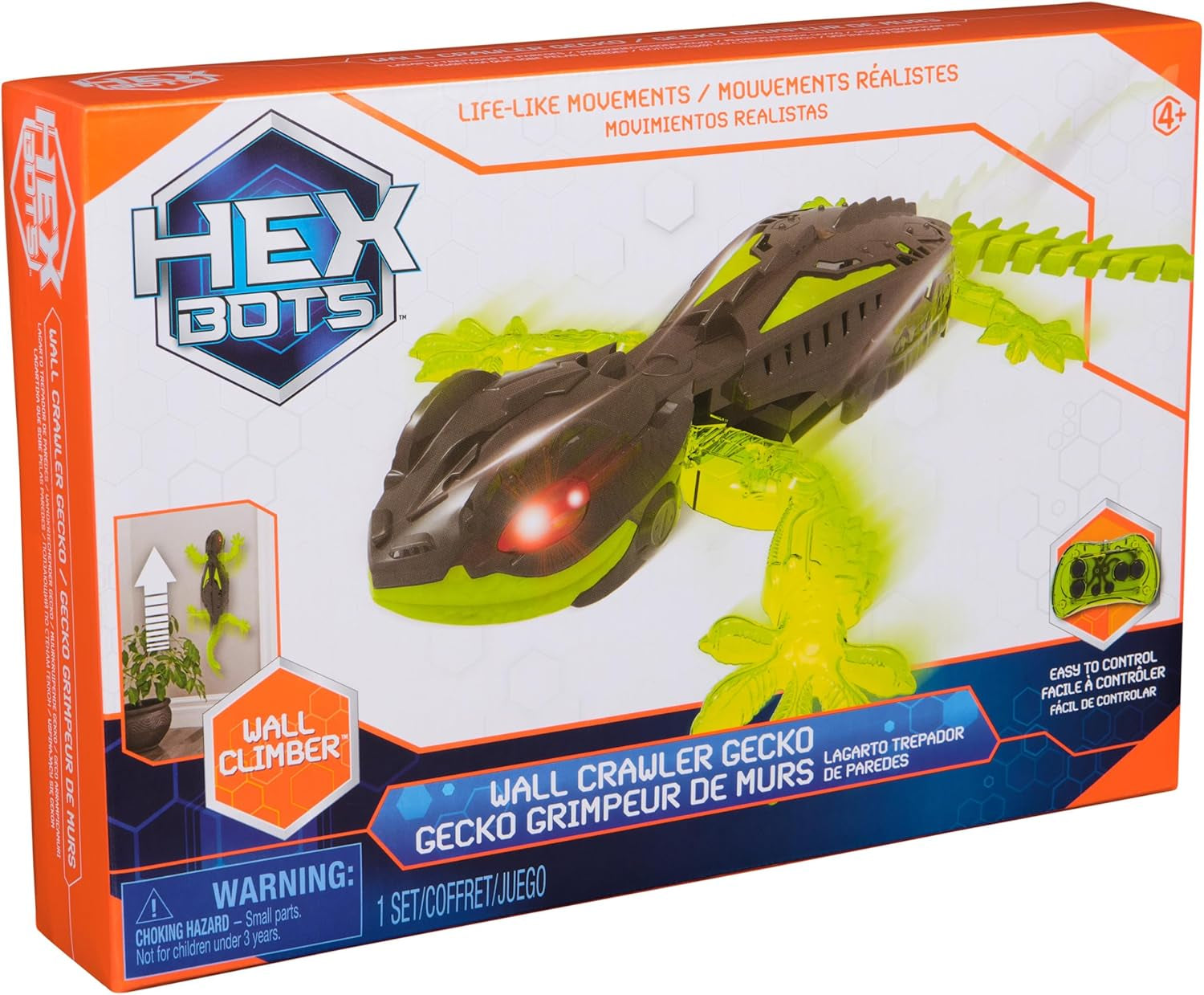 HEX BOTS Wall Crawler Gecko with Official Wall Climber Technology, Rechargeable Remote Control Robot Kids Toys, Prank Toys for Boys & Girls Ages 4 & Up