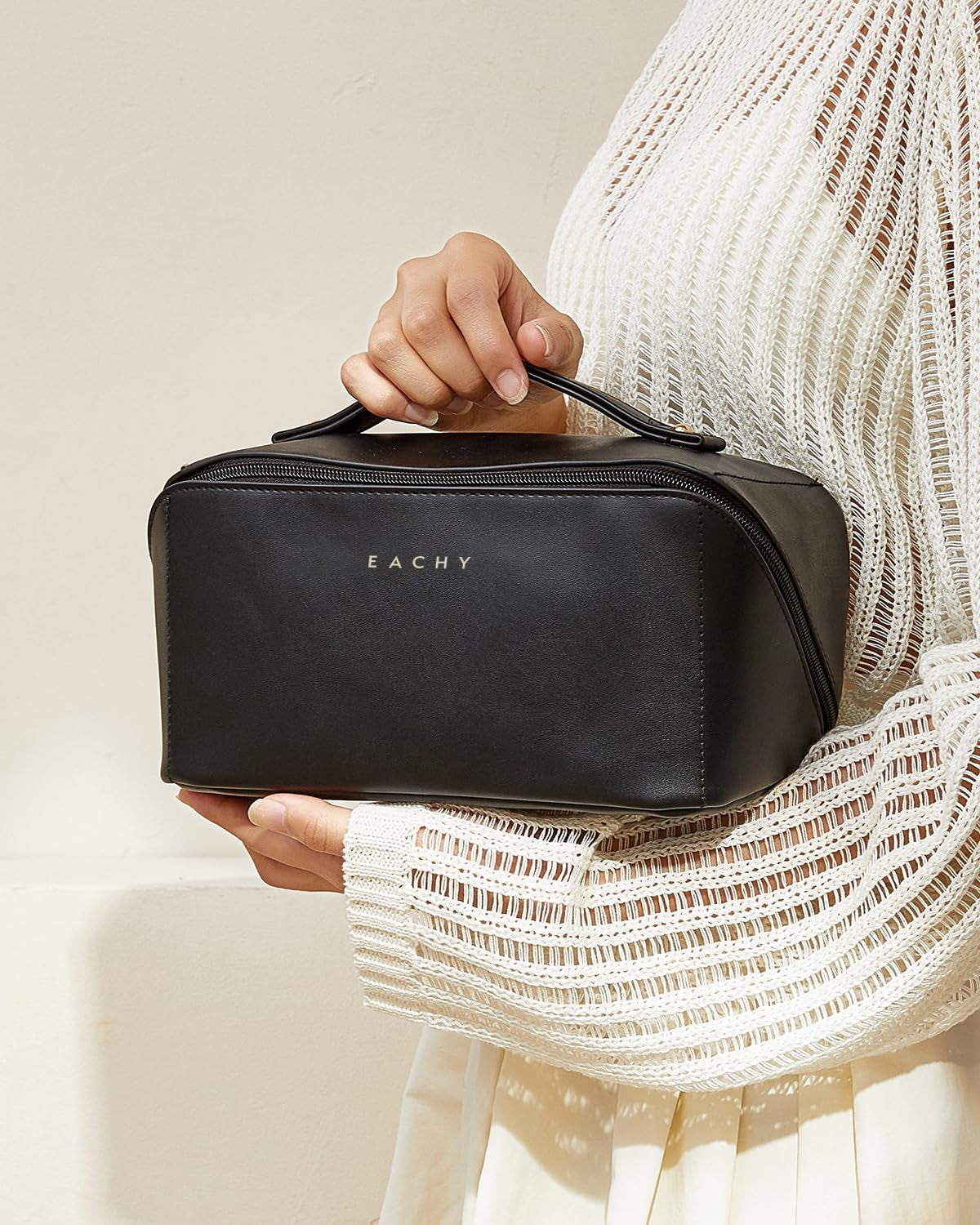 EACHY Travel Makeup Bag,Large Capacity Cosmetic Bags for Women,Waterproof Portable Pouch Open Flat Toiletry Bag Pattern Makeup Bag