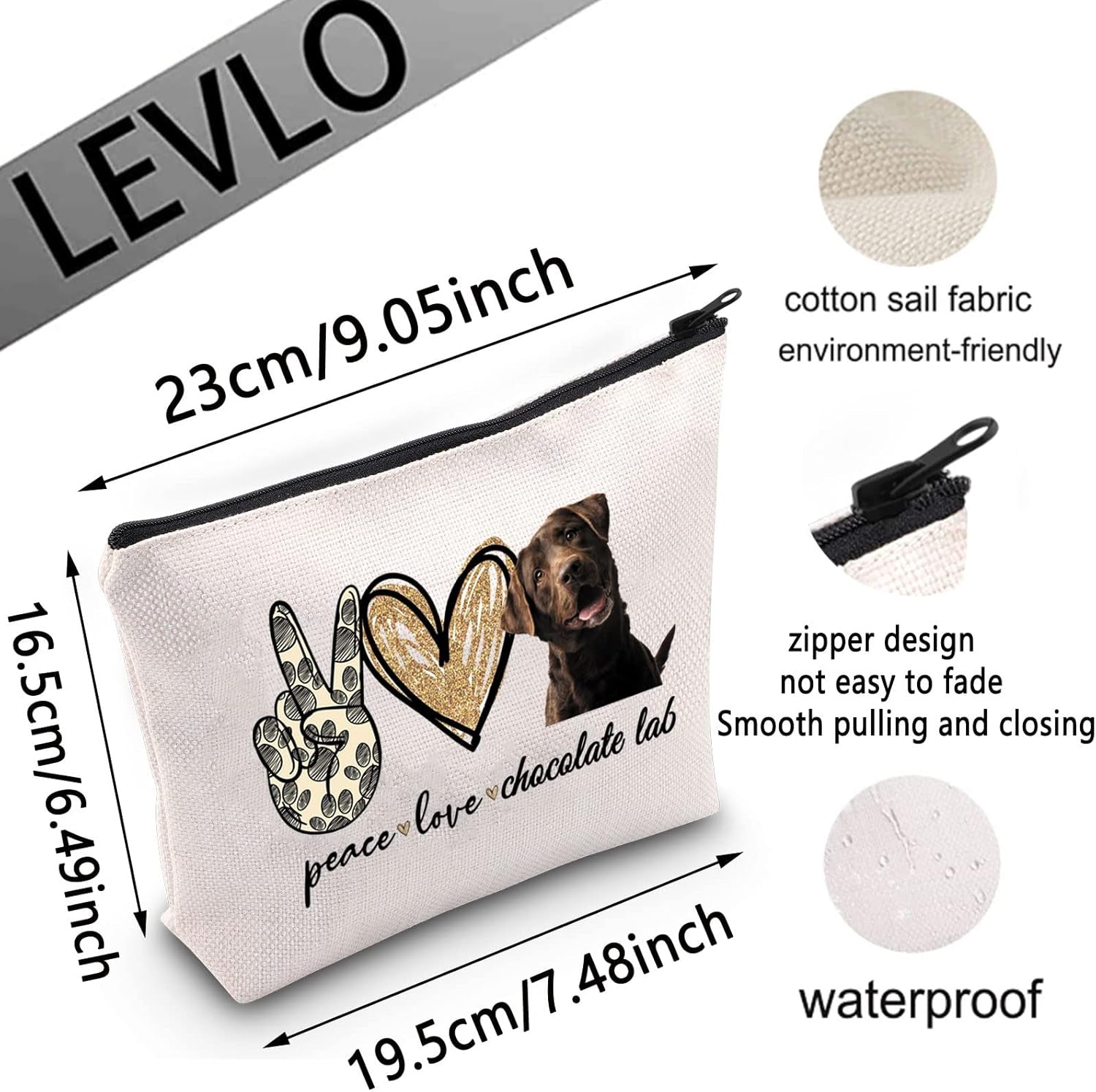 LEVLO Cosmetic Make up Bag Make up Zipper Pouch Bag for Dog Lover (Peace Lab)