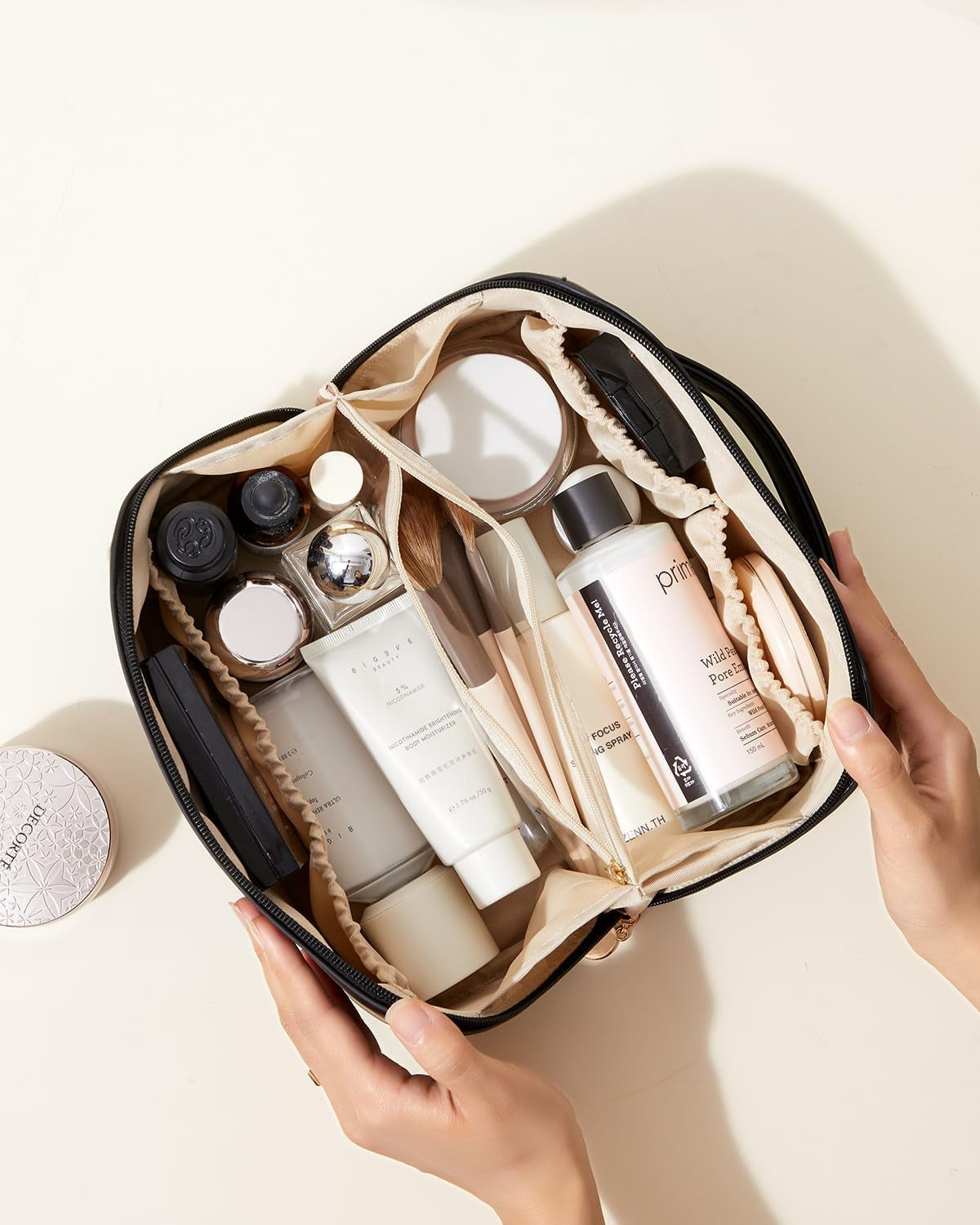 EACHY Travel Makeup Bag,Large Capacity Cosmetic Bags for Women,Waterproof Portable Pouch Open Flat Toiletry Bag Pattern Makeup Bag