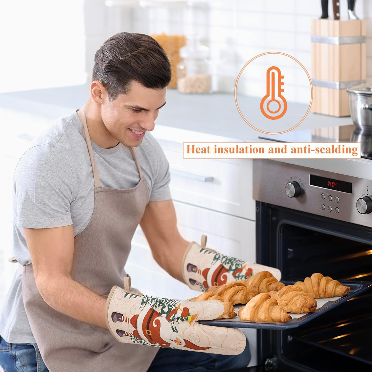 Cute Christmas Oven Mitt, 5PCS Merry Christmas Oven Mitts and Pot Holders Sets, Heat Resistant Oven Gloves and Pot Holders, Oven Mitt & Pot Holder for Christmas Kitchen Cooking Baking