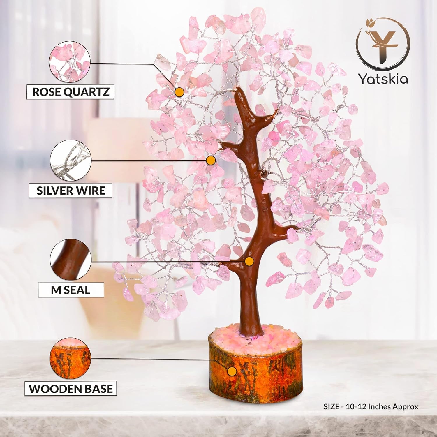 Rose Quartz Crystal Tree - Bonsai Tree of Life - Pink Room Decor - Desk Decorations for Women Office - Gemstones and Crystals - Stones and Crystals